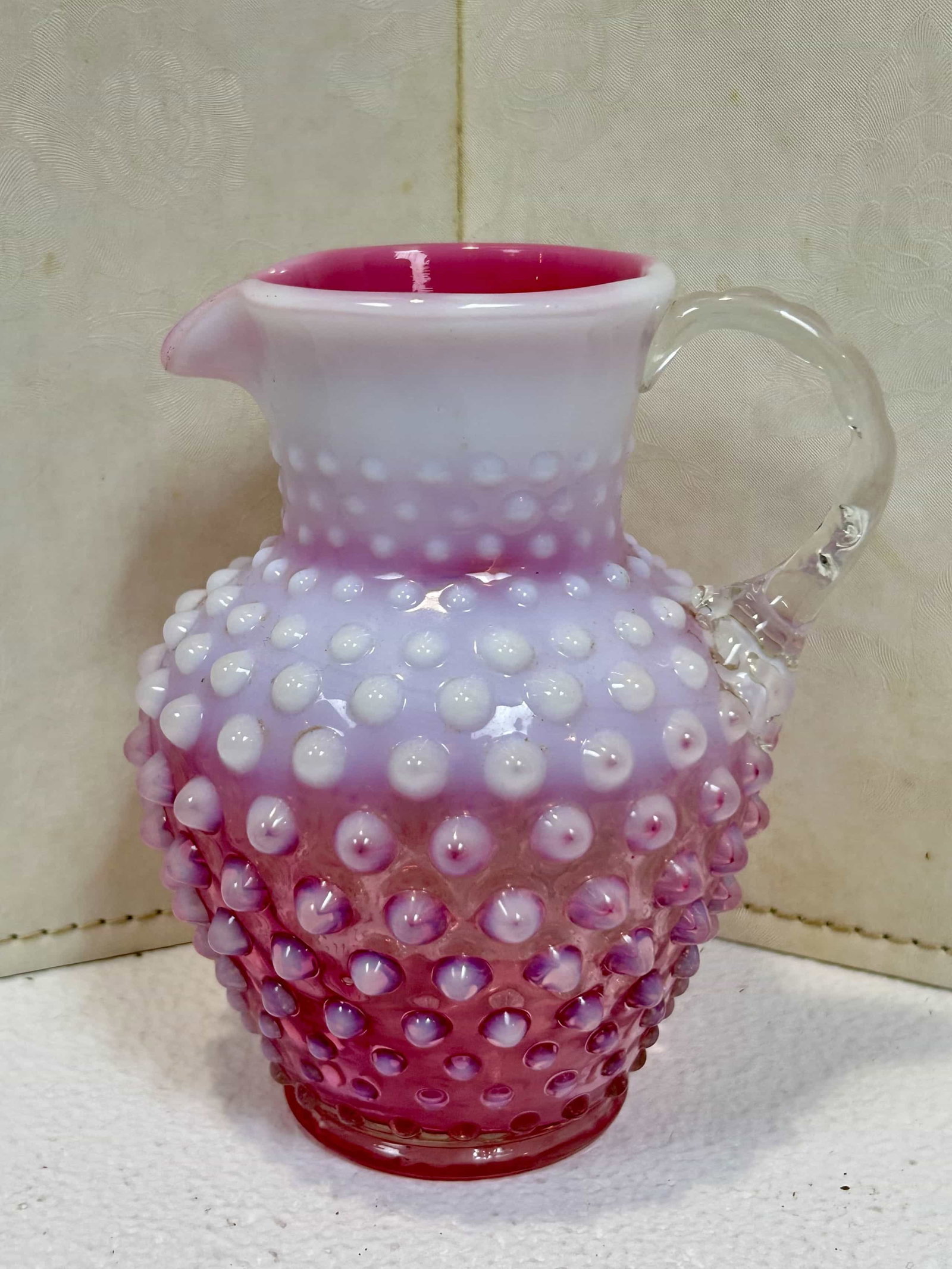 Fenton Hobnail Cranberry Opalescent Creamer Pitcher (1 of 3)