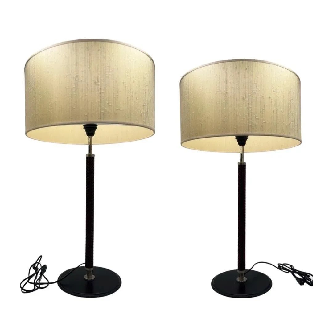Pair, Arte Flash for Natuzzi "Ludovica" Leather Wrapped Table Lamps - 13