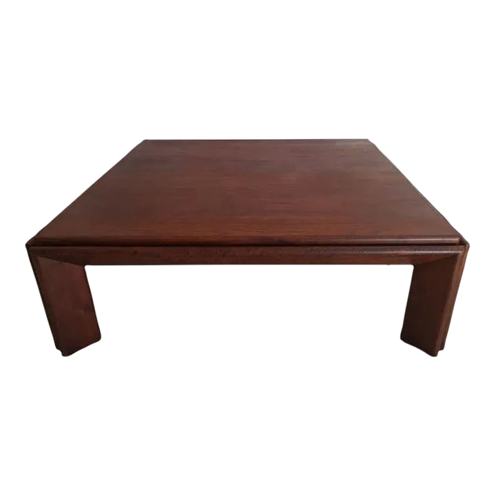 Large Coffee Table Afra and Tobia Scarpa Style, Italy: Extra large wood coffee table attributed to Afra and Tobia Scarpa. Great fine wood veneers rosewood like give this table a unique and gorgeous wood grain patterns and color. Square shape, beautiful mo