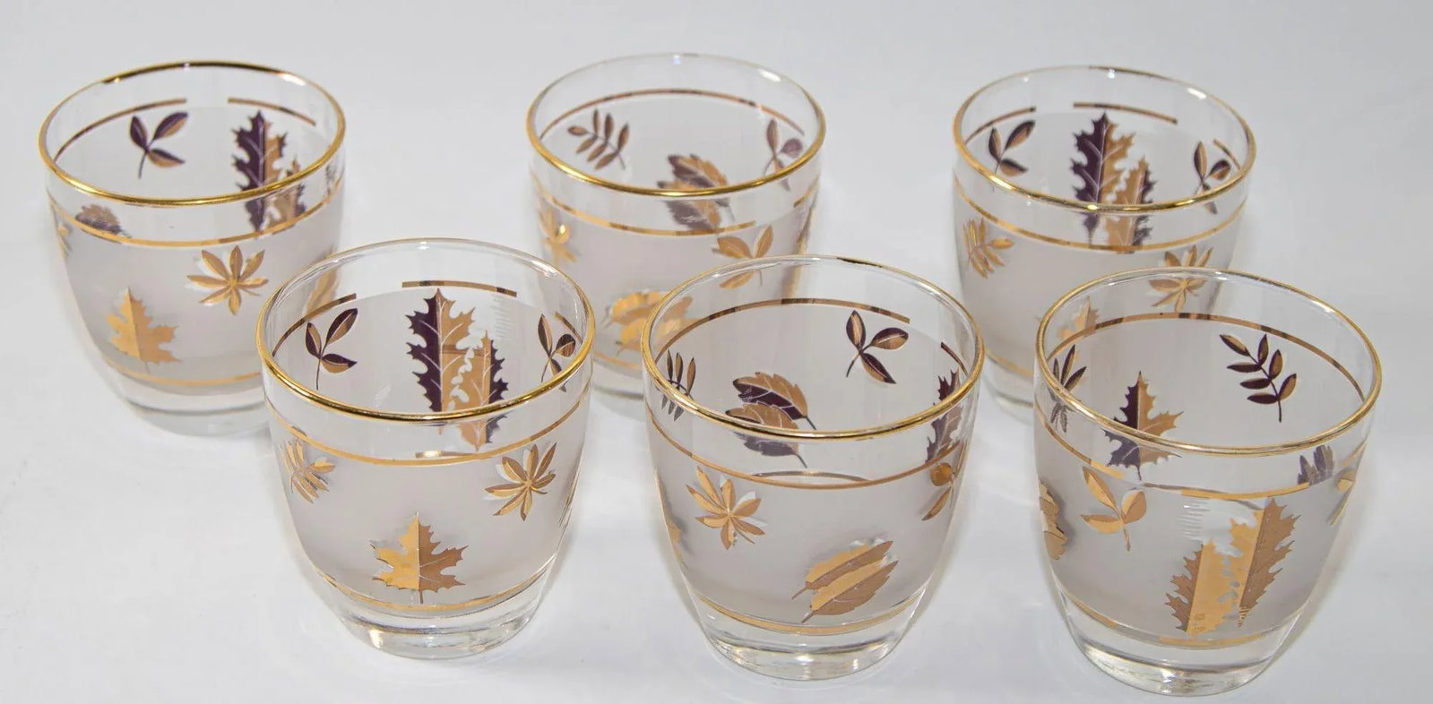 Vintage Libbey Frosted & Golden Foliage Cocktail Glasses, Set of 6 - 11