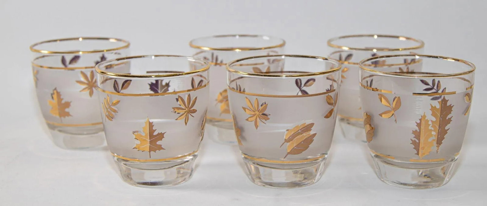 Vintage Libbey Frosted & Golden Foliage Cocktail Glasses, Set of 6 - 13
