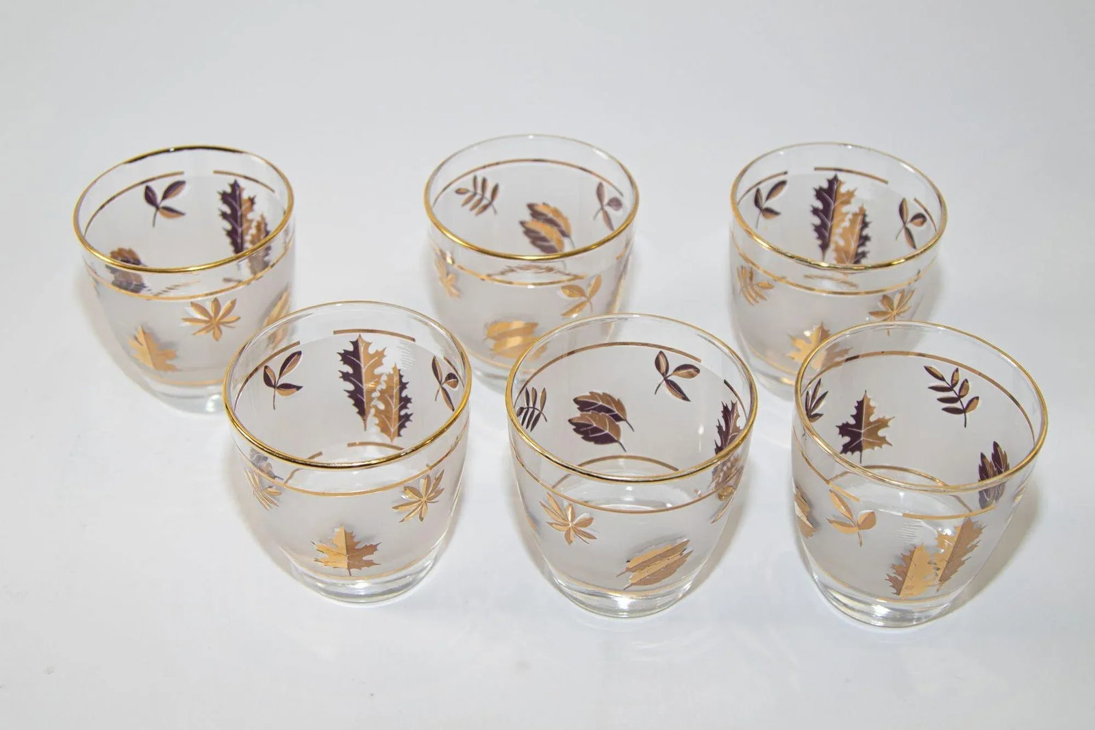 Vintage Libbey Frosted & Golden Foliage Cocktail Glasses, Set of 6 - 2