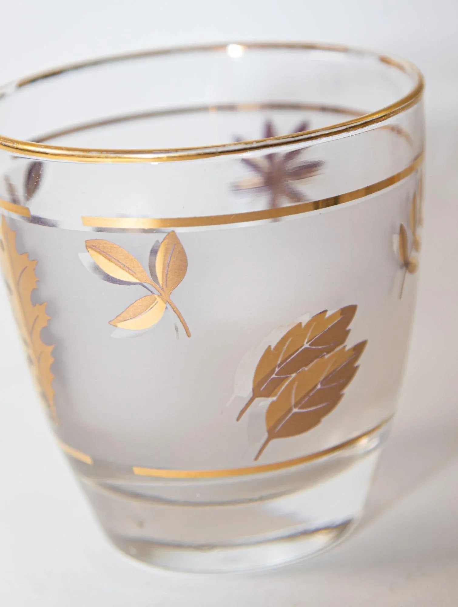 Vintage Libbey Frosted & Golden Foliage Cocktail Glasses, Set of 6 - 8