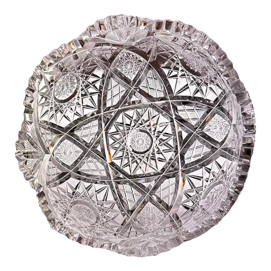 Antique Libbey Glass Company Sultana American Brilliant Period Cut Glass Bowl: You are viewing a stunning American Brilliant Period serving bowl. Beautiful cut work with hobstars, fans and dual set of quadruple interlocking ellipticals. Heavy. clear, and sparkles brilliantly