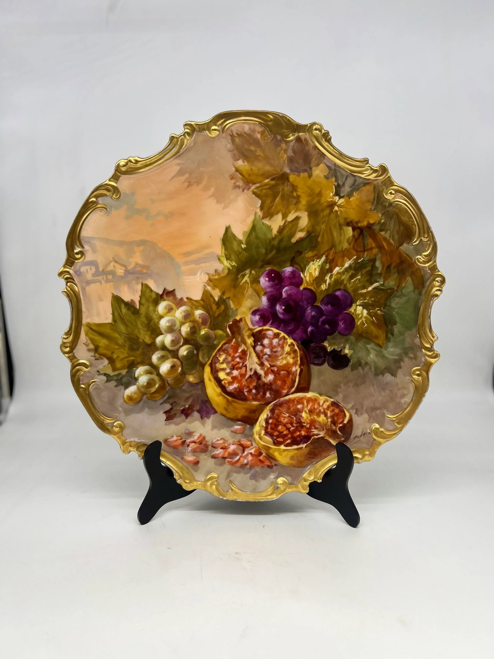 Large Antique Limoges Hand Painted Holy Fruit Porcelain Platter Signed Dubois - 11