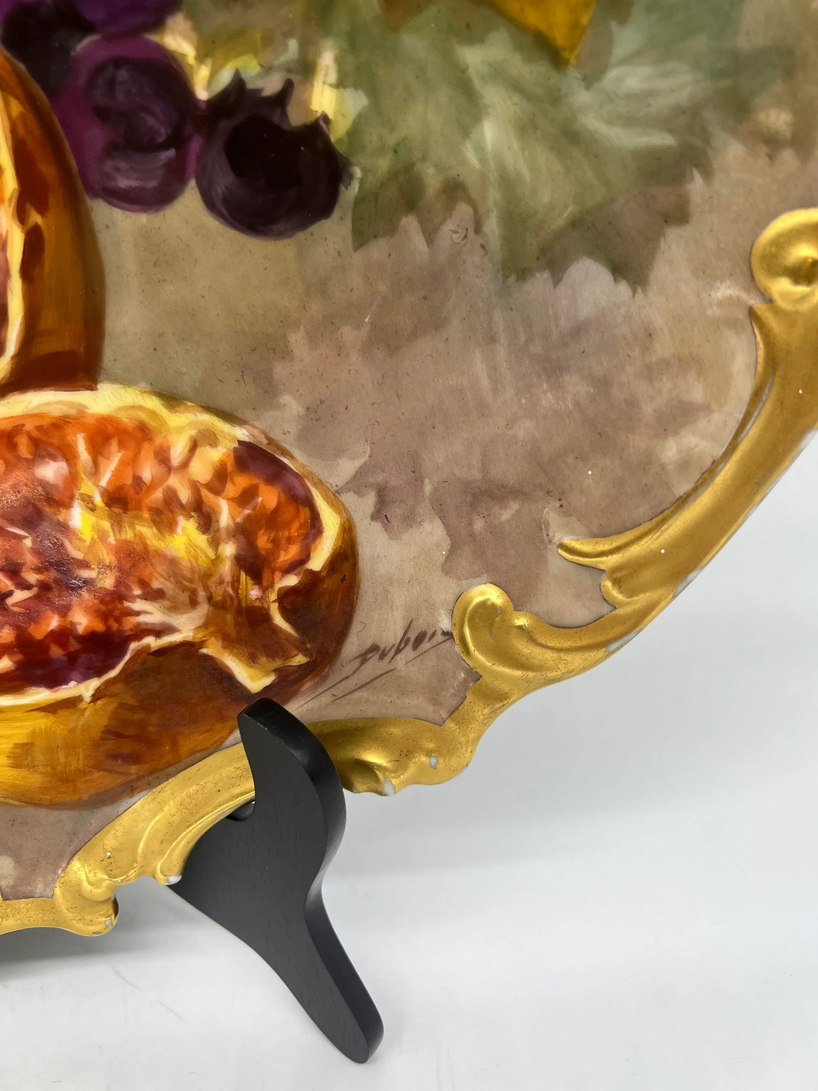 Large Antique Limoges Hand Painted Holy Fruit Porcelain Platter Signed Dubois - 8