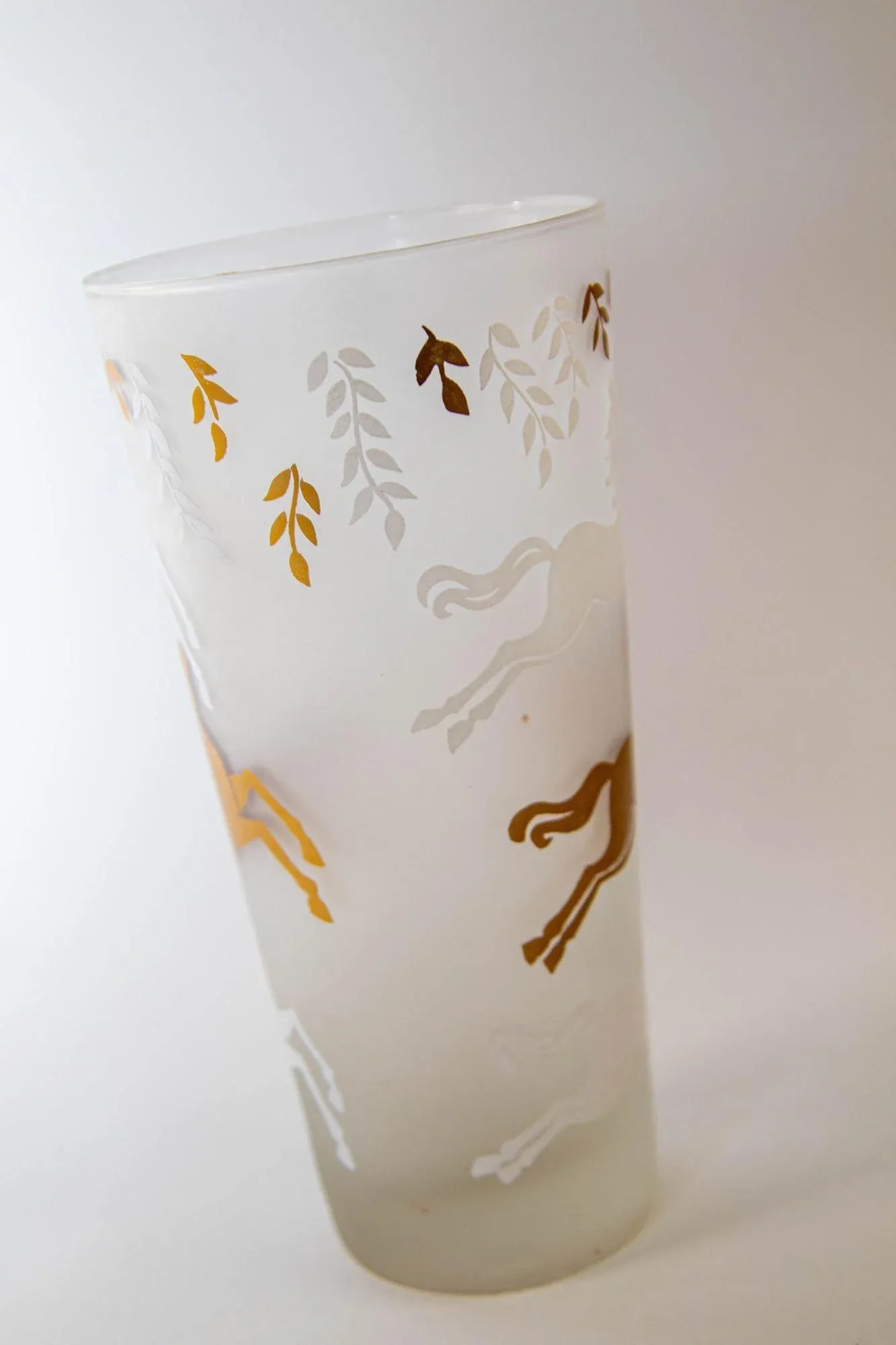 1950 Tumbler Frosted Drink Glasses Cavalcade by Libbey Galloping Horse Set of 5 - 7