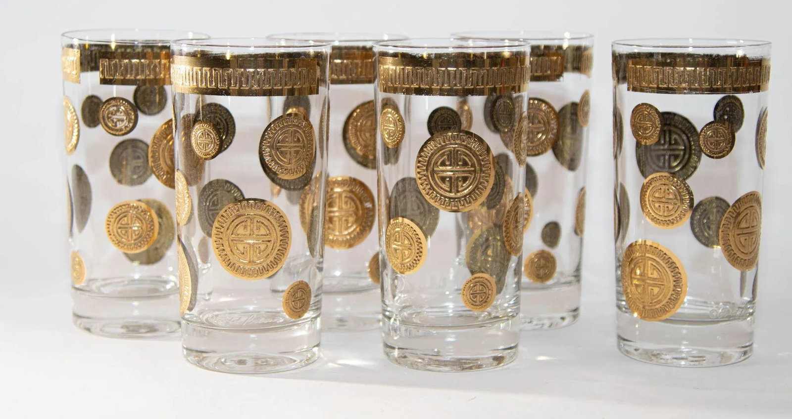1960s Vintage Fred Press Gold Drinking Glasses Set of 6 Hollywood Regency Retro - 2