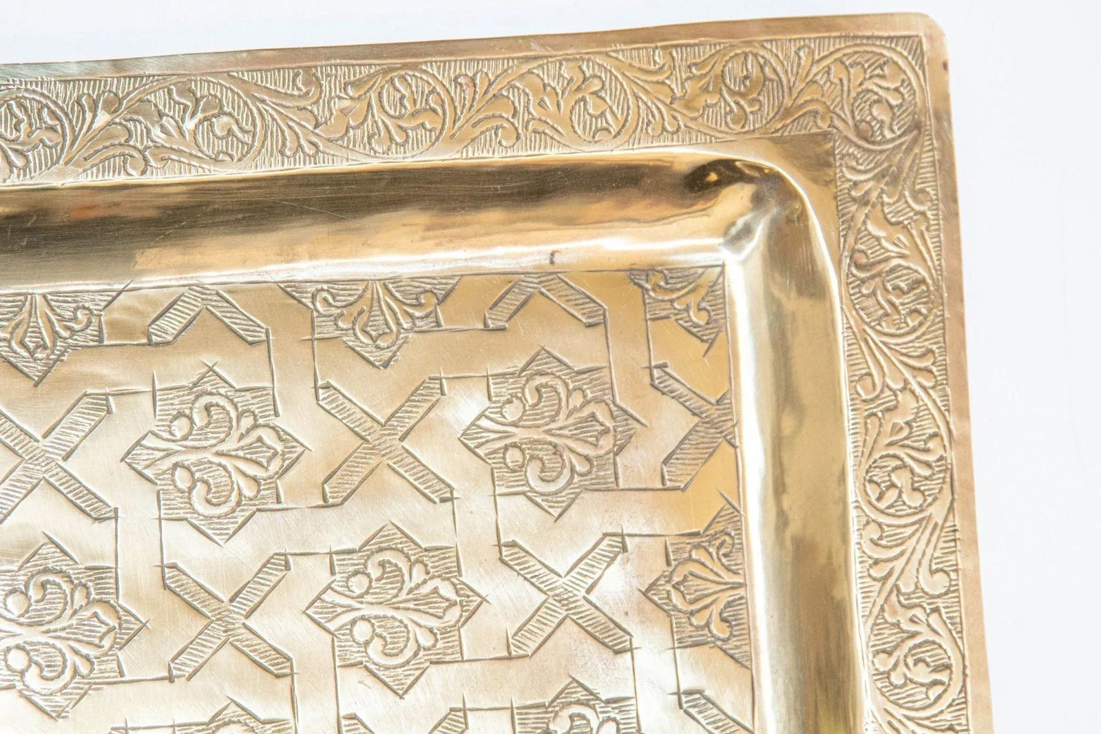 1940s Moroccan Brass Tray Rectangular Shape Polished Gold Brass Serving Platter - 5