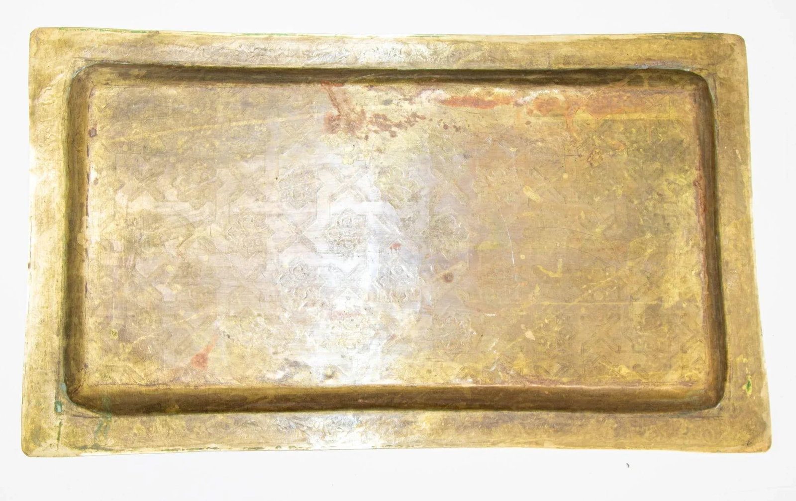 1940s Moroccan Brass Tray Rectangular Shape Polished Gold Brass Serving Platter - 9