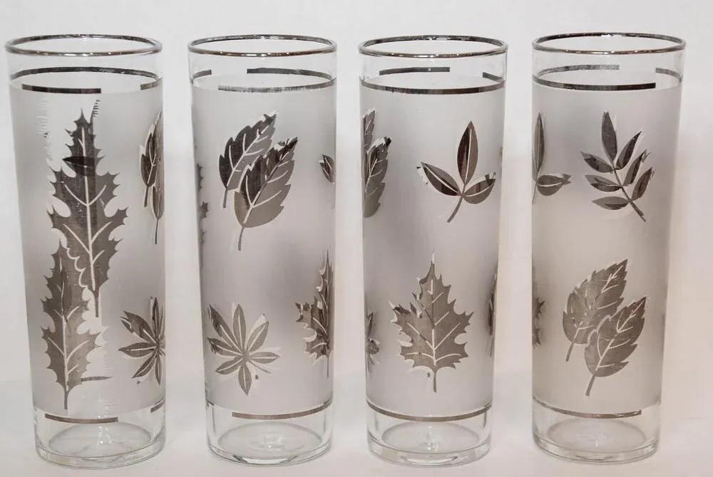 1950s Silver Foliage Highball Cocktail Glasses by Libbey Glass Co Set of 8 - 10