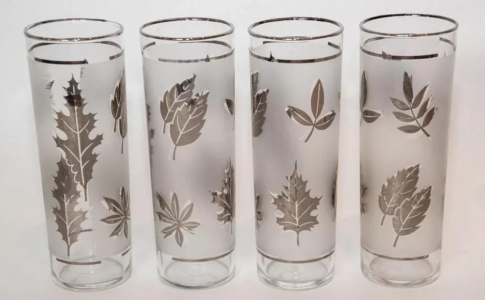 1950s Silver Foliage Highball Cocktail Glasses by Libbey Glass Co Set of 8 - 11