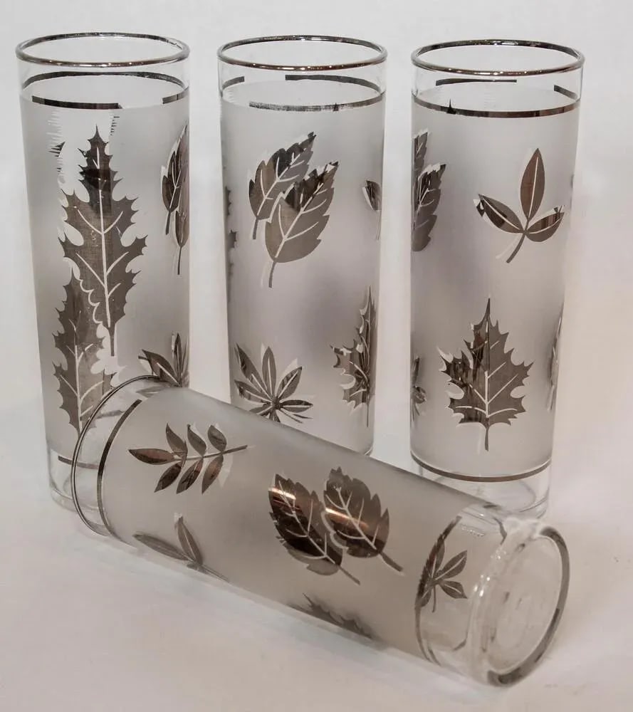 1950s Silver Foliage Highball Cocktail Glasses by Libbey Glass Co Set of 8 - 12