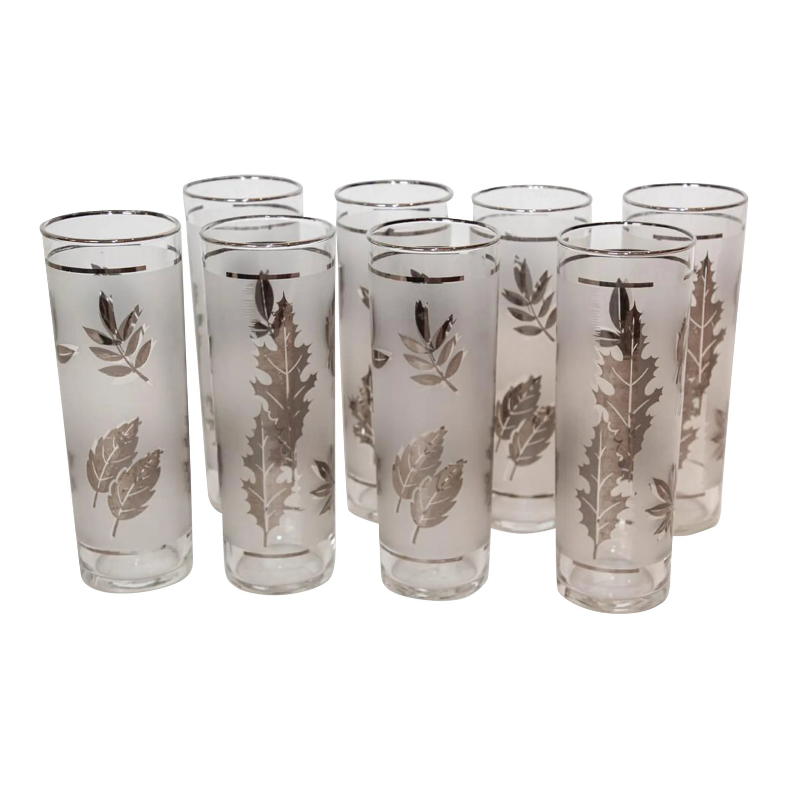 1950s Silver Foliage Highball Cocktail Glasses by Libbey Glass Co Set of 8 (1 of 13)