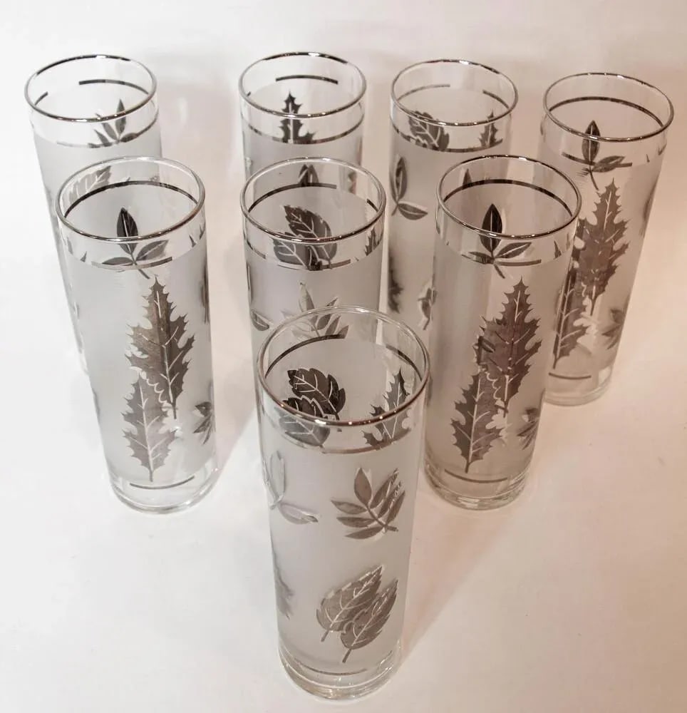 1950s Silver Foliage Highball Cocktail Glasses by Libbey Glass Co Set of 8 - 2
