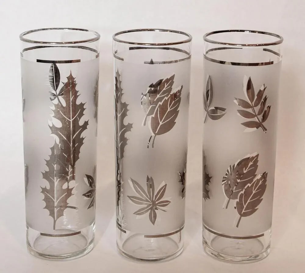 1950s Silver Foliage Highball Cocktail Glasses by Libbey Glass Co Set of 8 - 3