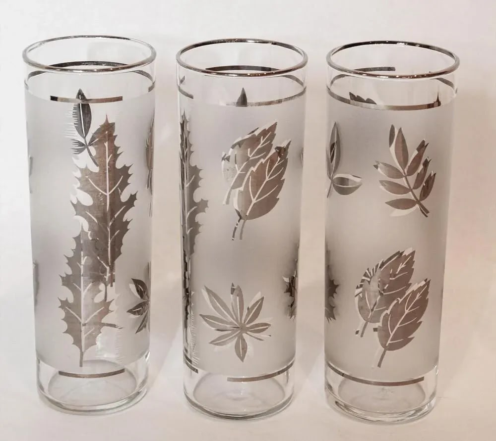 1950s Silver Foliage Highball Cocktail Glasses by Libbey Glass Co Set of 8 - 4