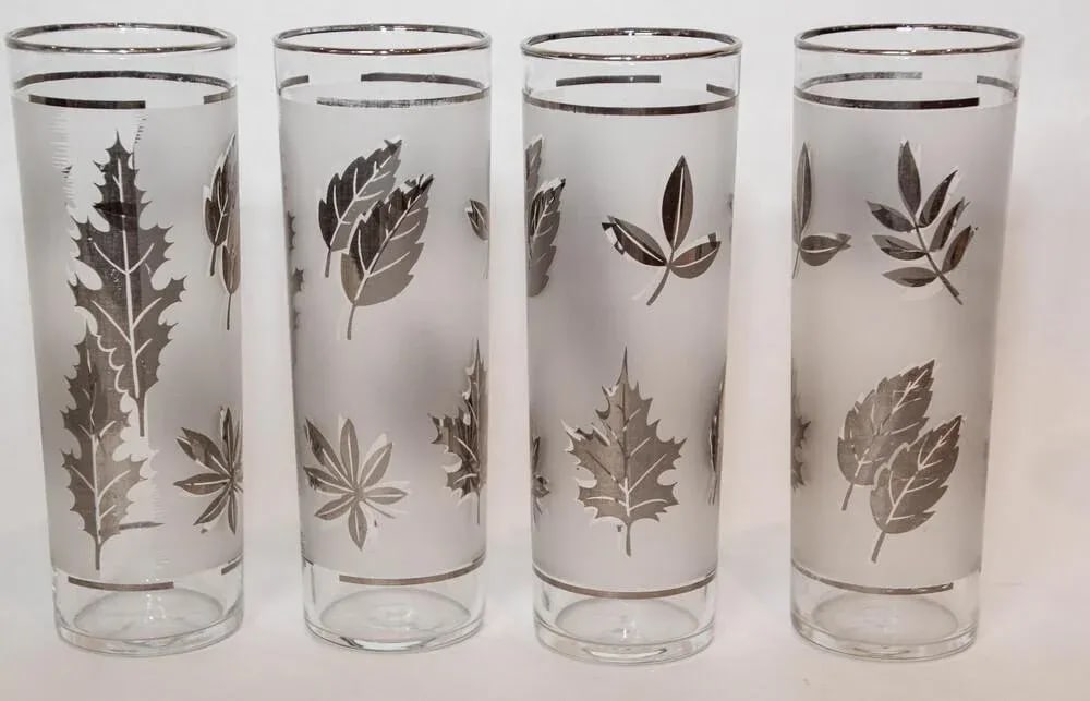 1950s Silver Foliage Highball Cocktail Glasses by Libbey Glass Co Set of 8 - 9