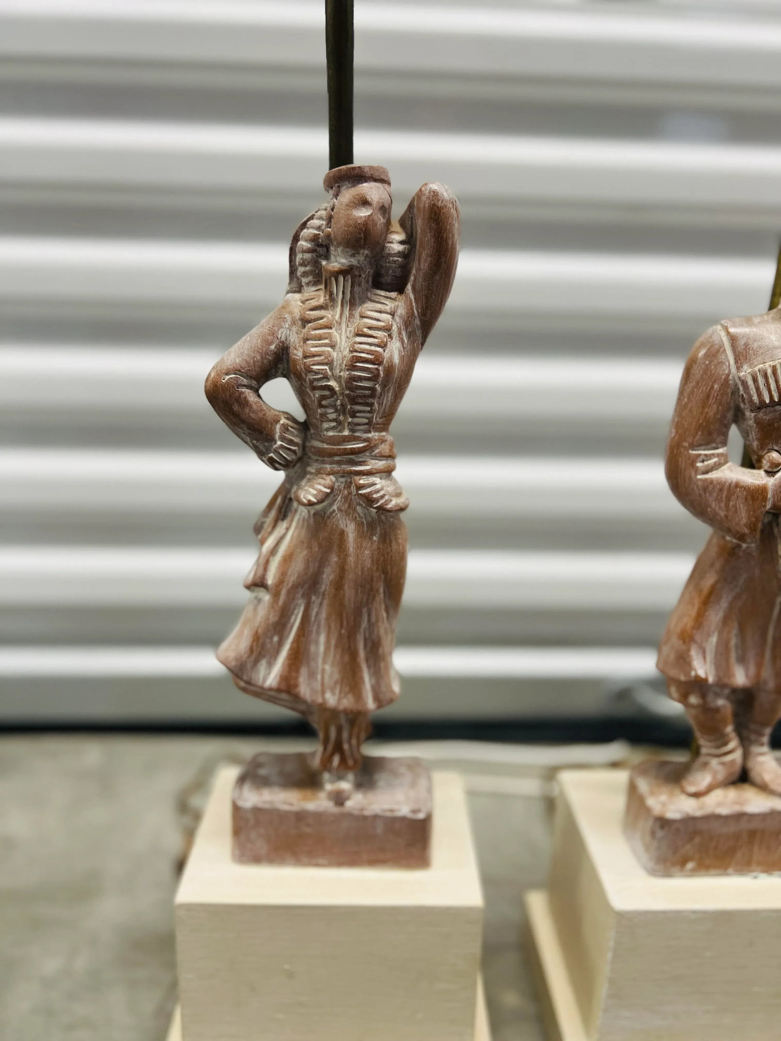 Pair, Yasha Heifetz "Male & Female Dancer" MCM Carved Wood Table Lamps - 3