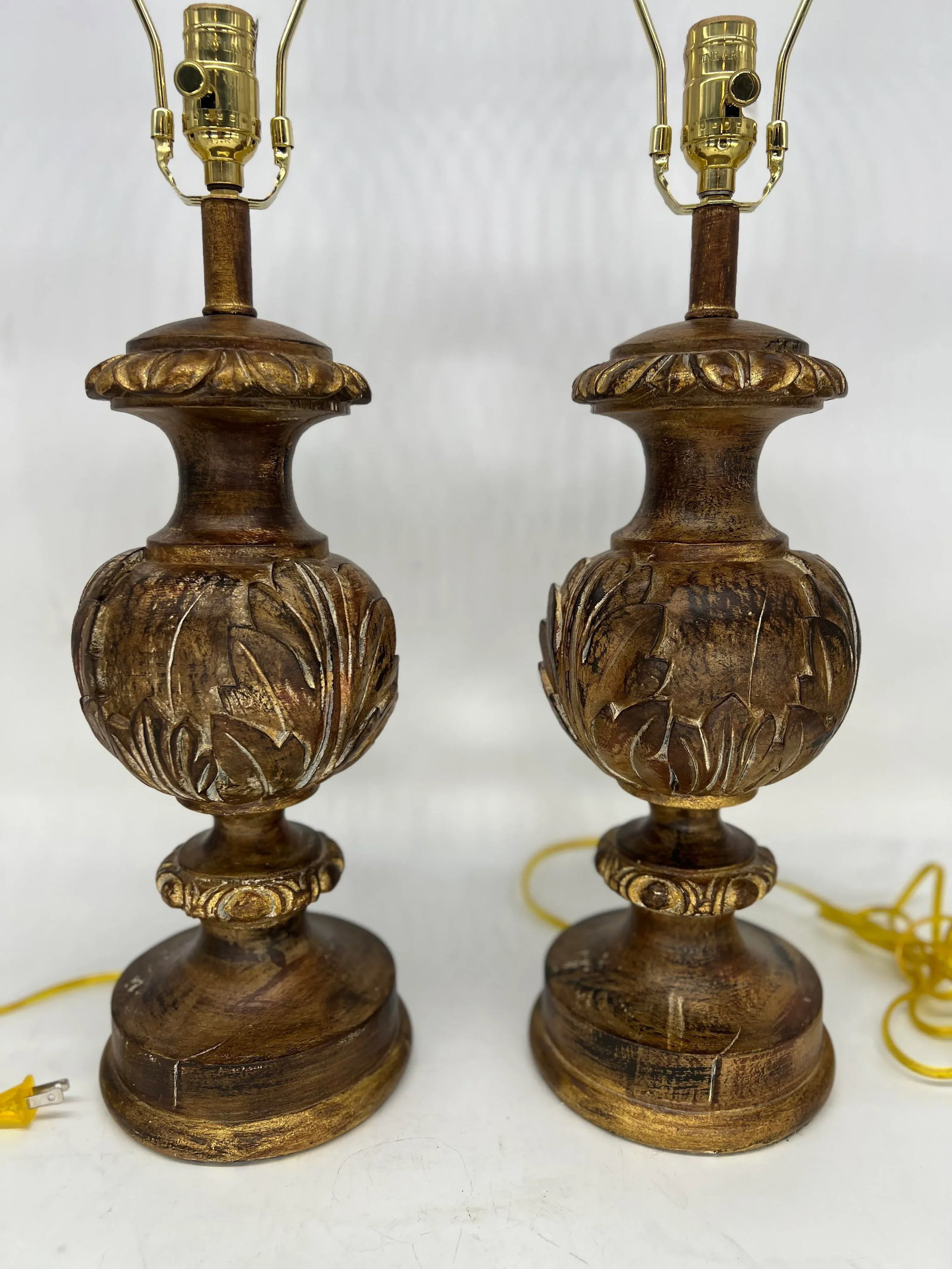 Pair, Fine Arts Lamp Company Gilt Wood Baroque Style Table Lamps - 2