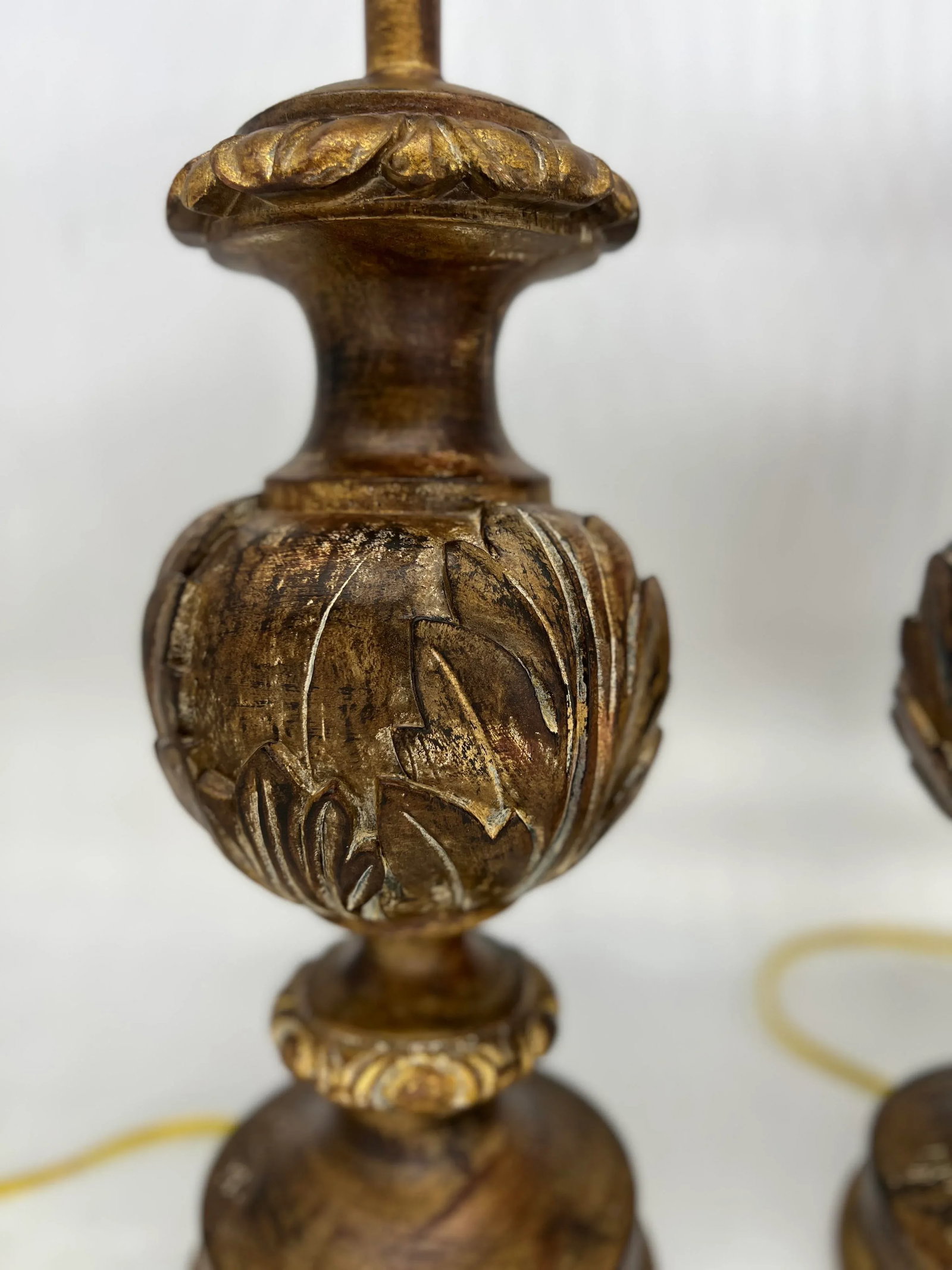 Pair, Fine Arts Lamp Company Gilt Wood Baroque Style Table Lamps - 3