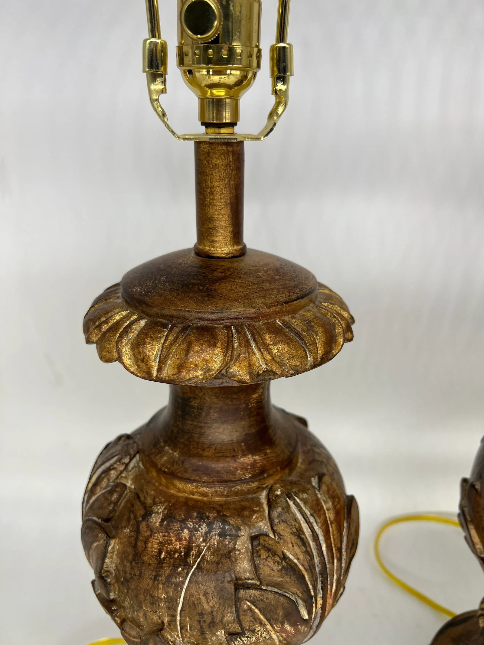 Pair, Fine Arts Lamp Company Gilt Wood Baroque Style Table Lamps - 6