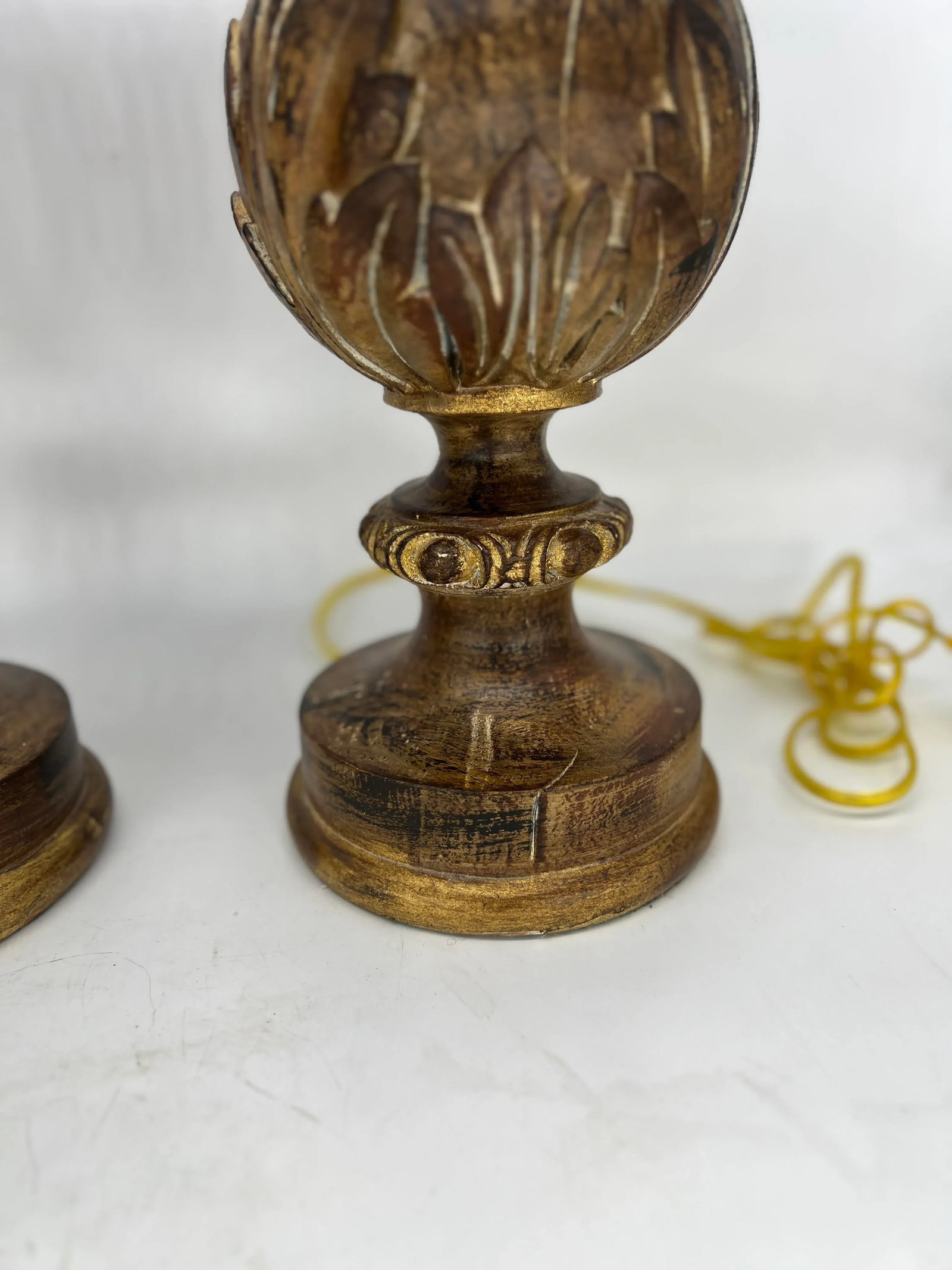 Pair, Fine Arts Lamp Company Gilt Wood Baroque Style Table Lamps - 7