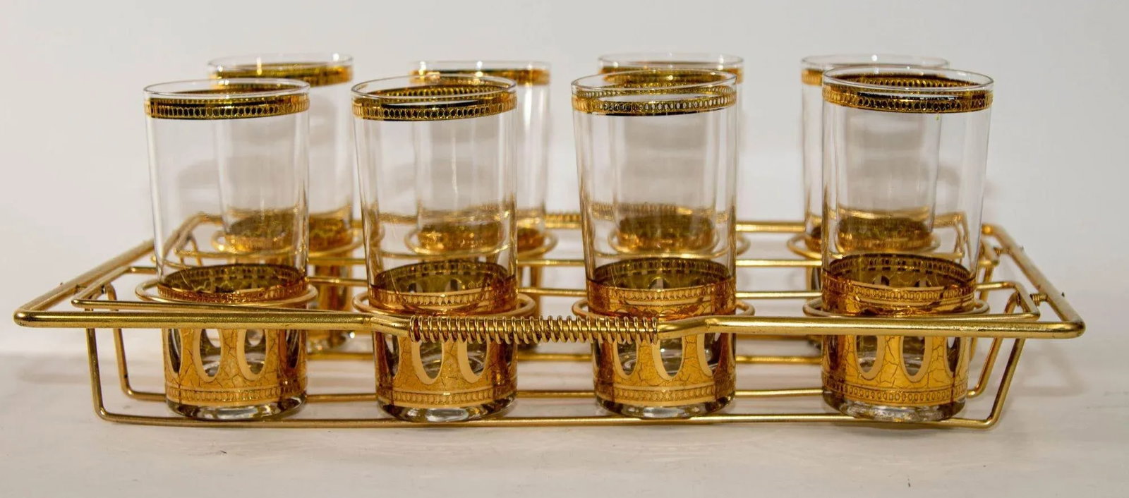 1950 Set of 8 Vintage Culver Ltd Antigua Highball Glasses 22 K Gold in Cart - 2