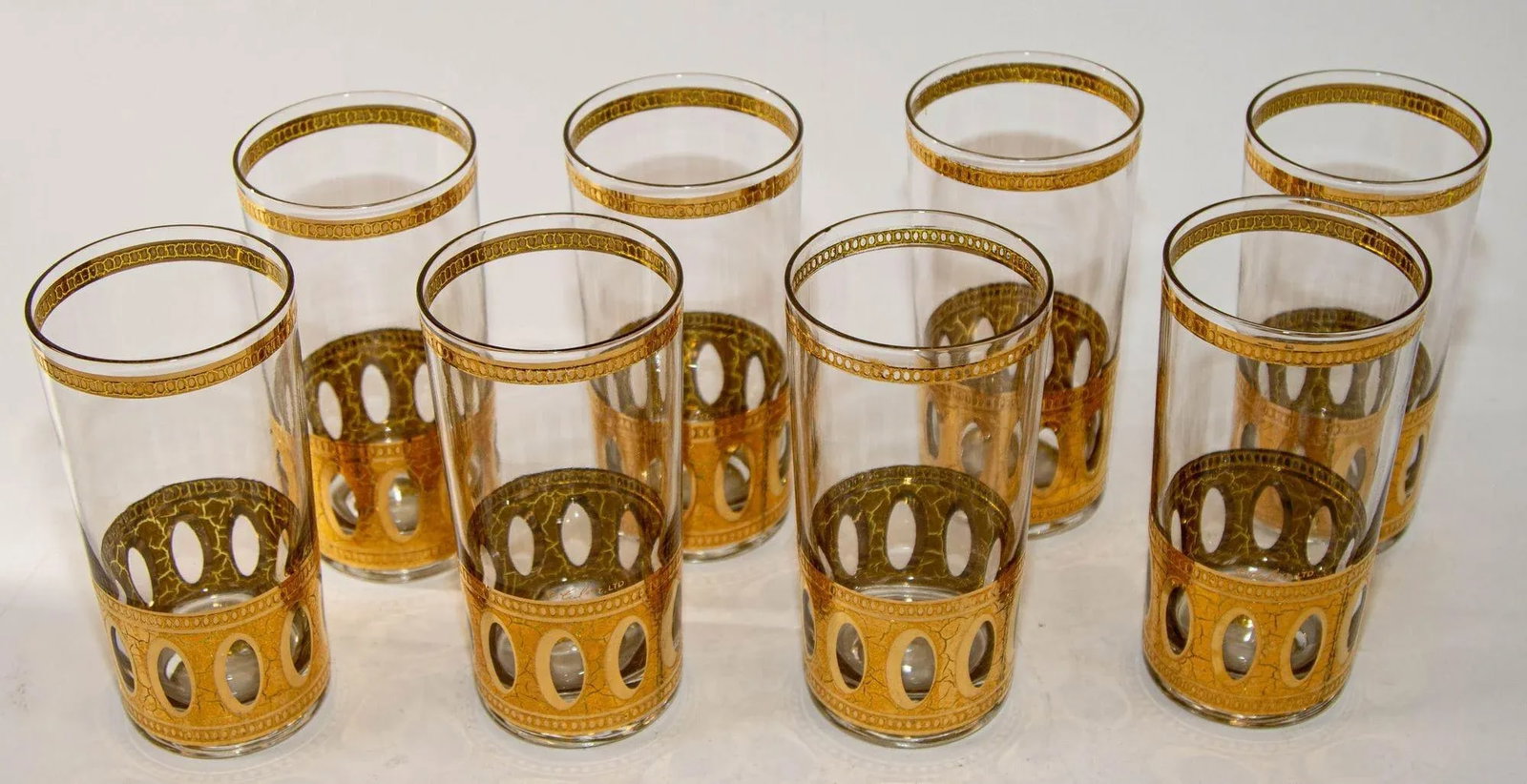 1950 Set of 8 Vintage Culver Ltd Antigua Highball Glasses 22 K Gold in Cart - 9
