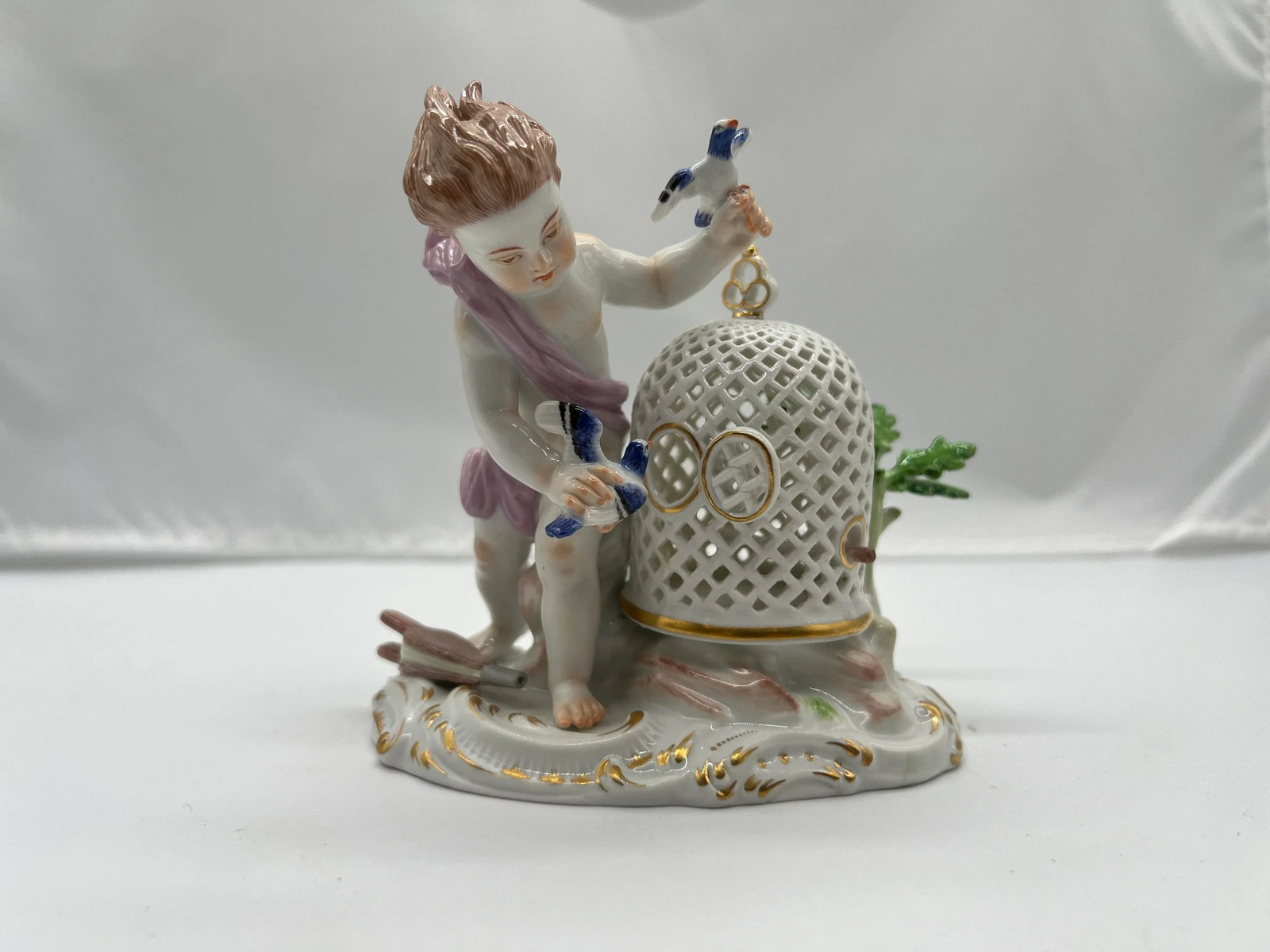 Antique Meissen Porcelain Boy & the Bird Cage Figure Model - 2