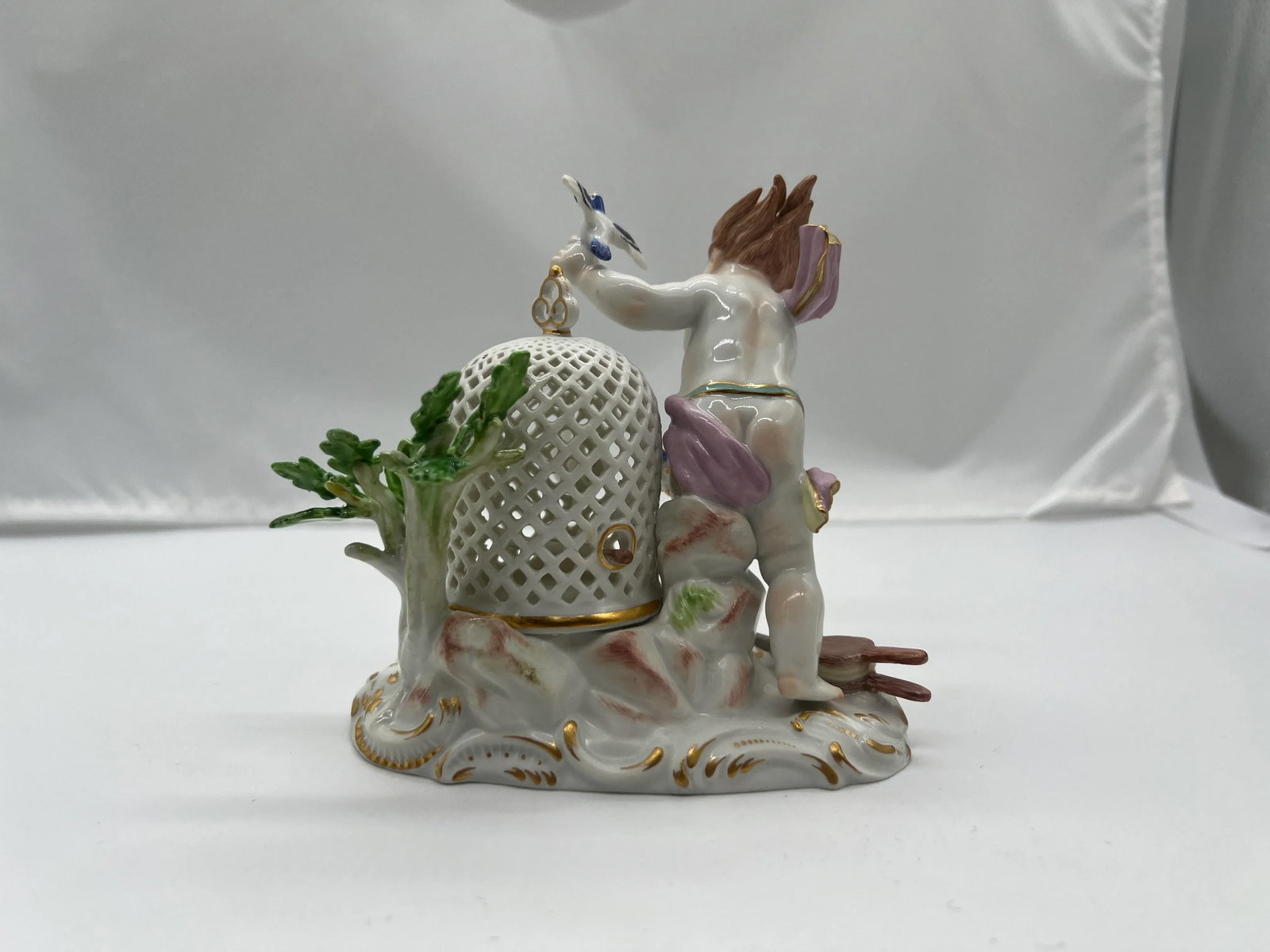 Antique Meissen Porcelain Boy & the Bird Cage Figure Model - 4