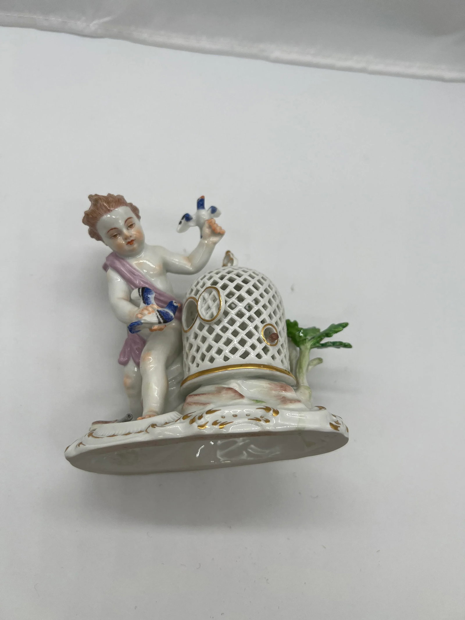 Antique Meissen Porcelain Boy & the Bird Cage Figure Model - 8