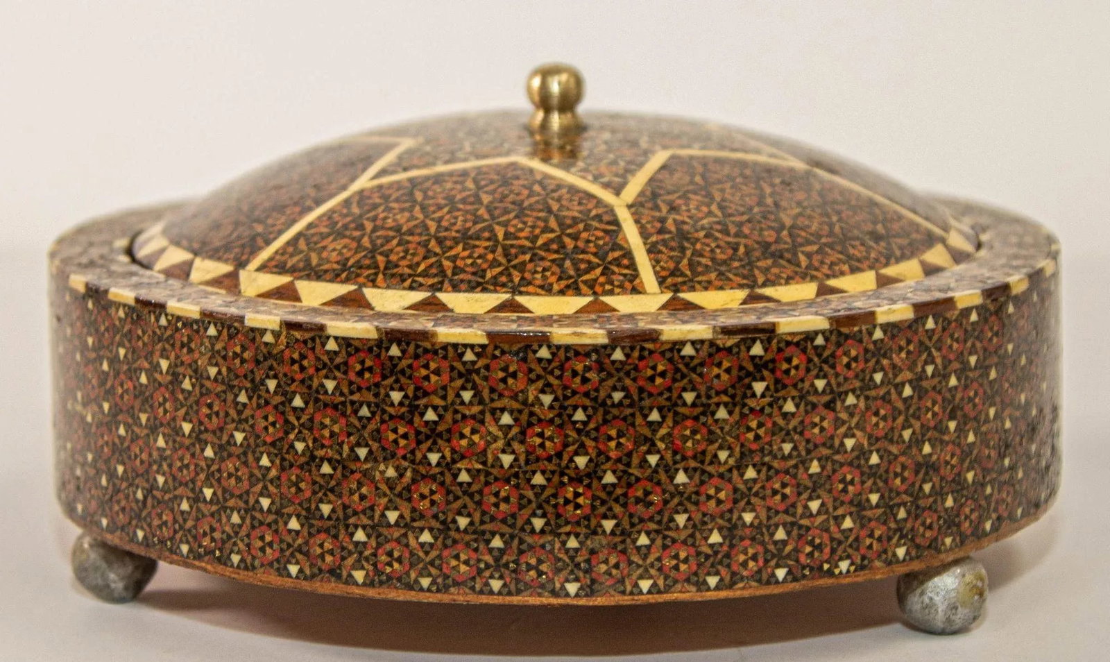 Persian Box Khatam Kari Footed Wooden Round Jewelry Vanity Trinket Moorish Box - 2