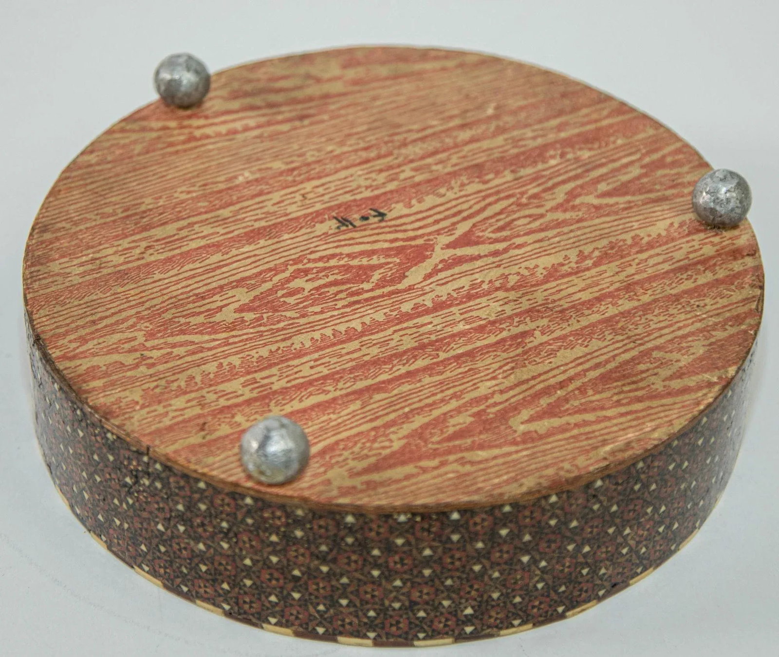 Persian Box Khatam Kari Footed Wooden Round Jewelry Vanity Trinket Moorish Box - 6