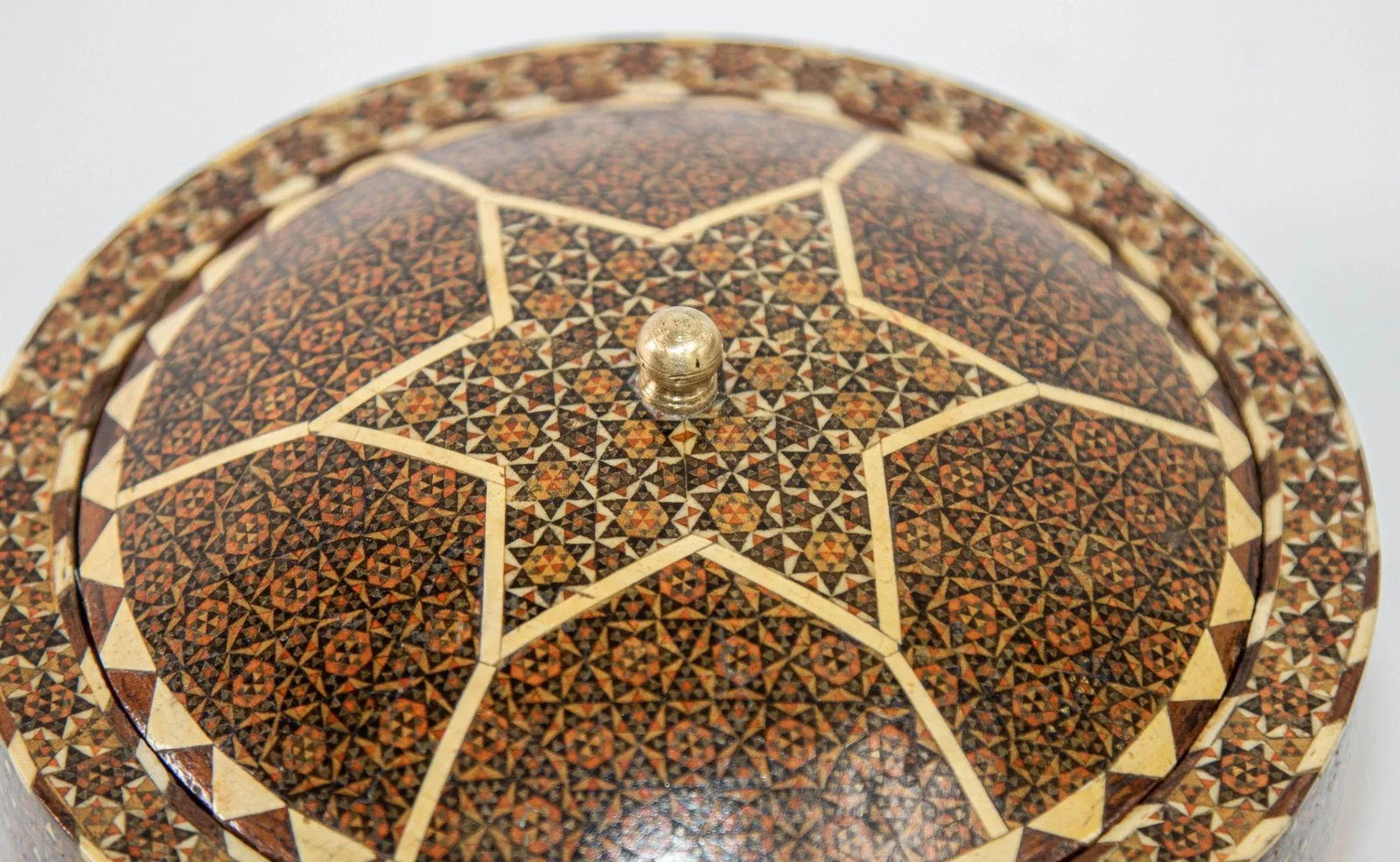 Persian Box Khatam Kari Footed Wooden Round Jewelry Vanity Trinket Moorish Box - 8