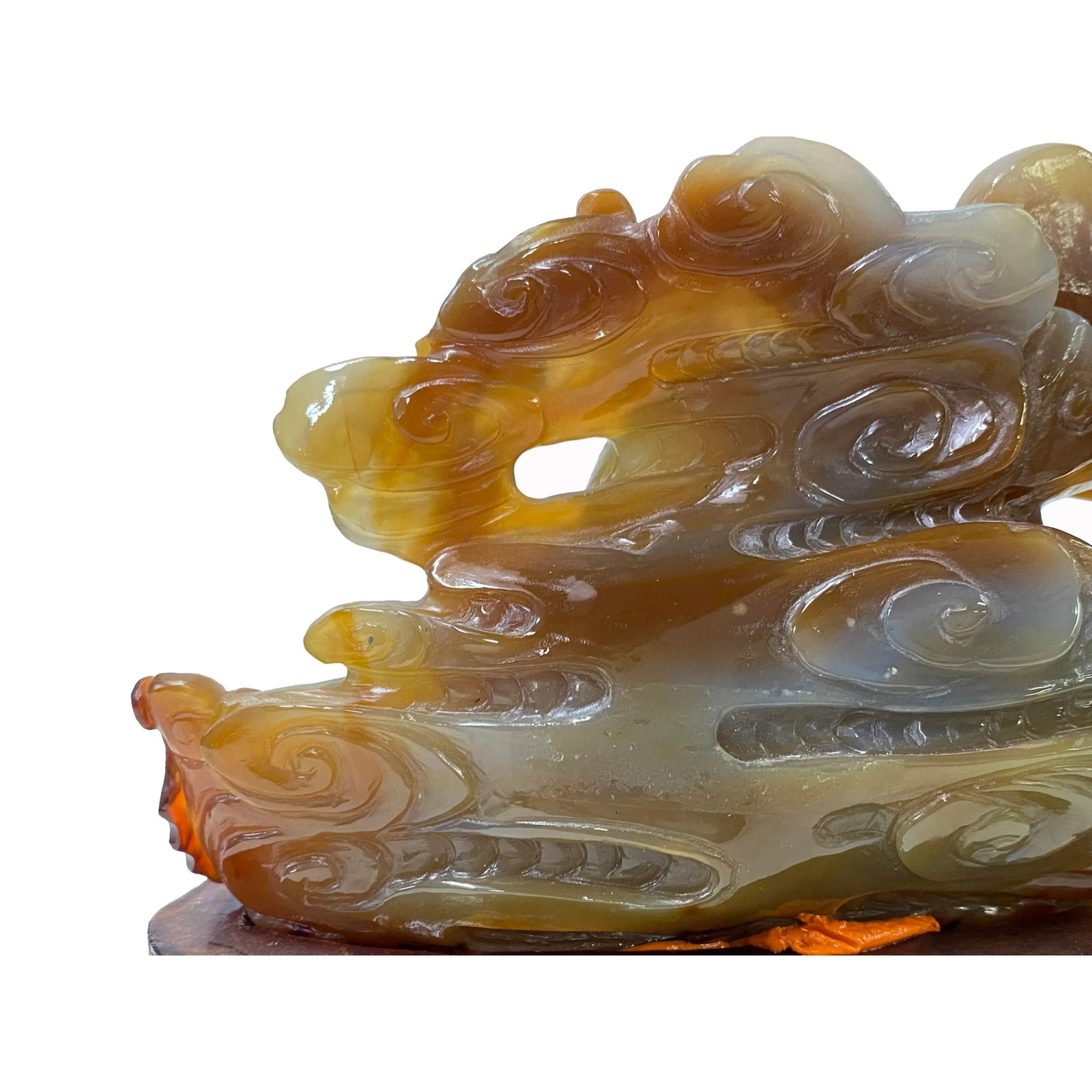 Chinese Hand Carved Agate Stone Peach RuYi Cloud Scroll Display Art - 5