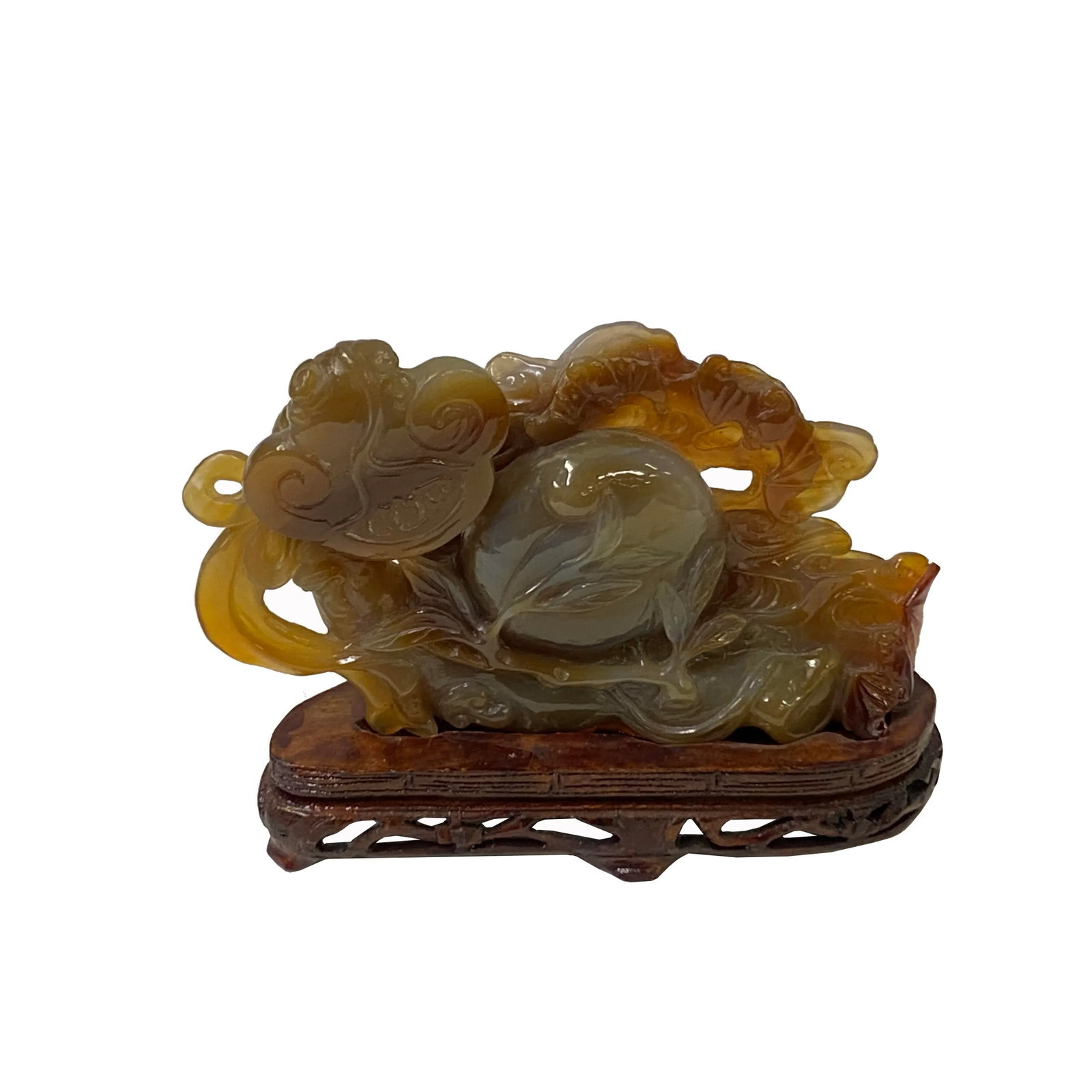 Chinese Hand Carved Agate Stone Peach RuYi Cloud Scroll Display Art - 7