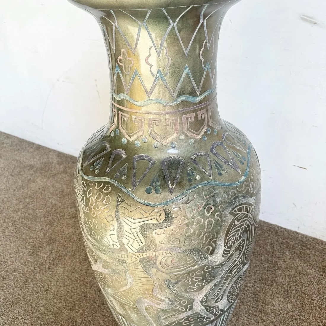 Postmodern Hand Painted and Carved Large Floor Vase - 3