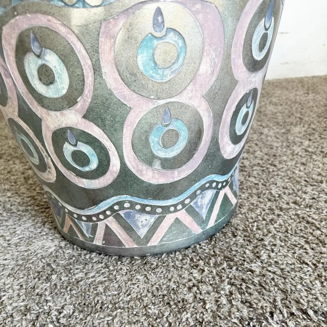 Postmodern Hand Painted and Carved Large Floor Vase - 5