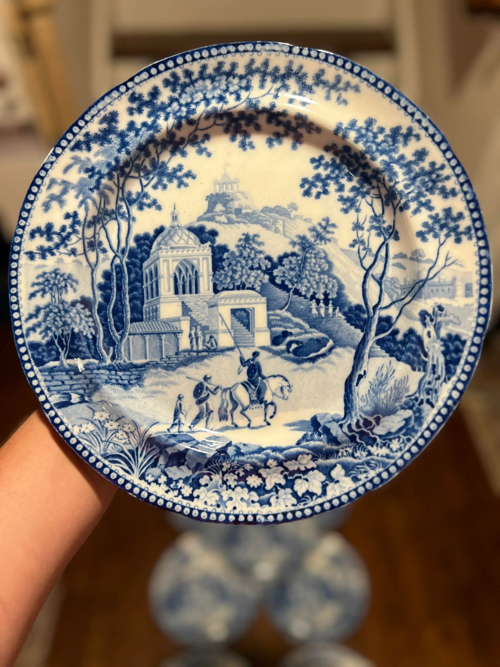 Set of 8, John Rogers Staffordshire "Musketeers" Pattern Dinner Plates C. 1820 - 6