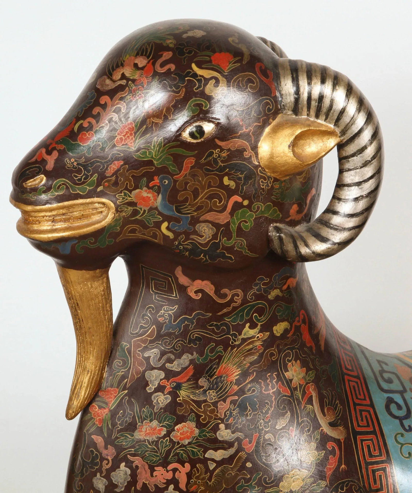 Asian Wood Hand-Painted Figure of a Recumbent Ram - 2
