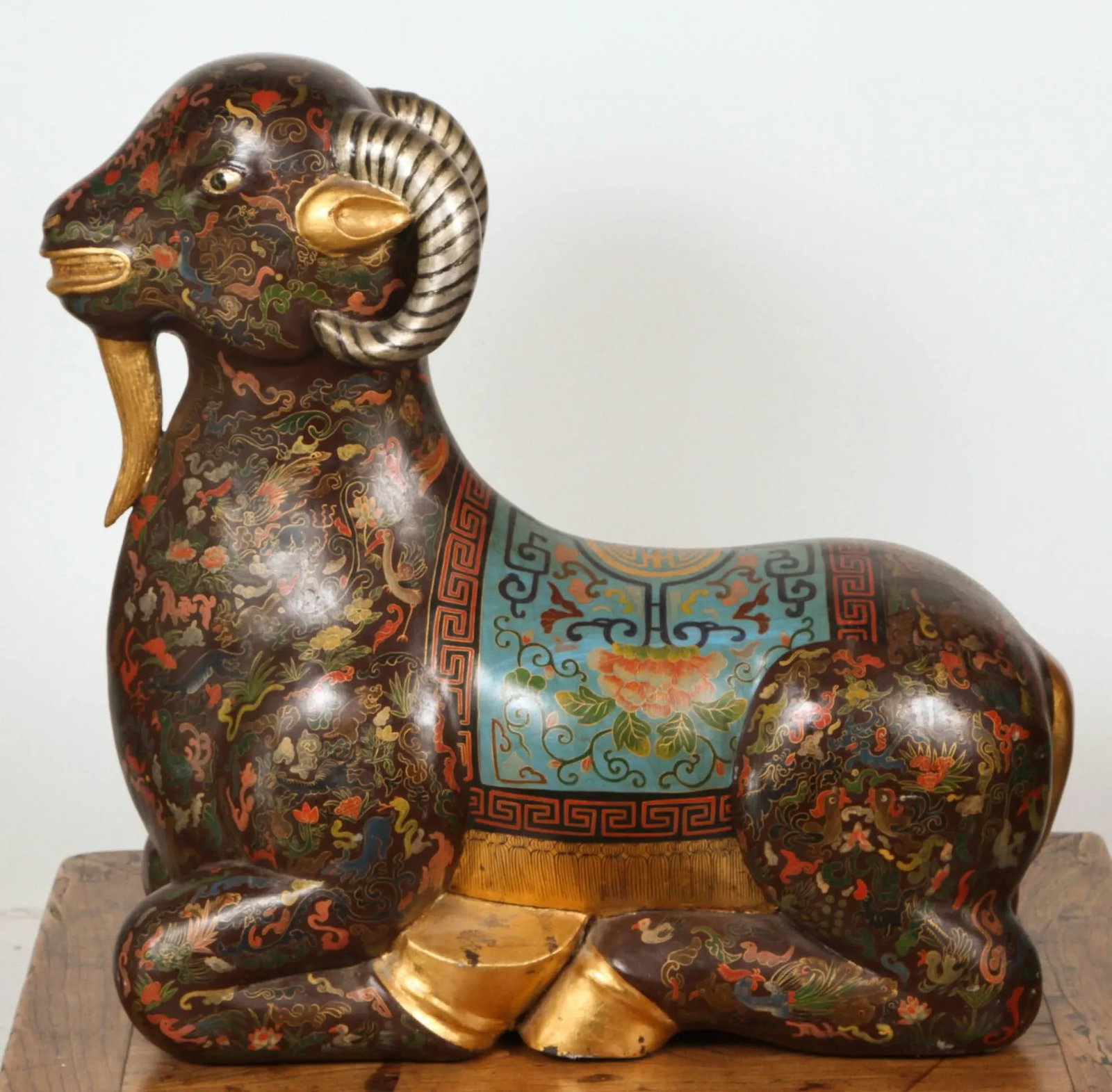 Asian Wood Hand-Painted Figure of a Recumbent Ram - 7