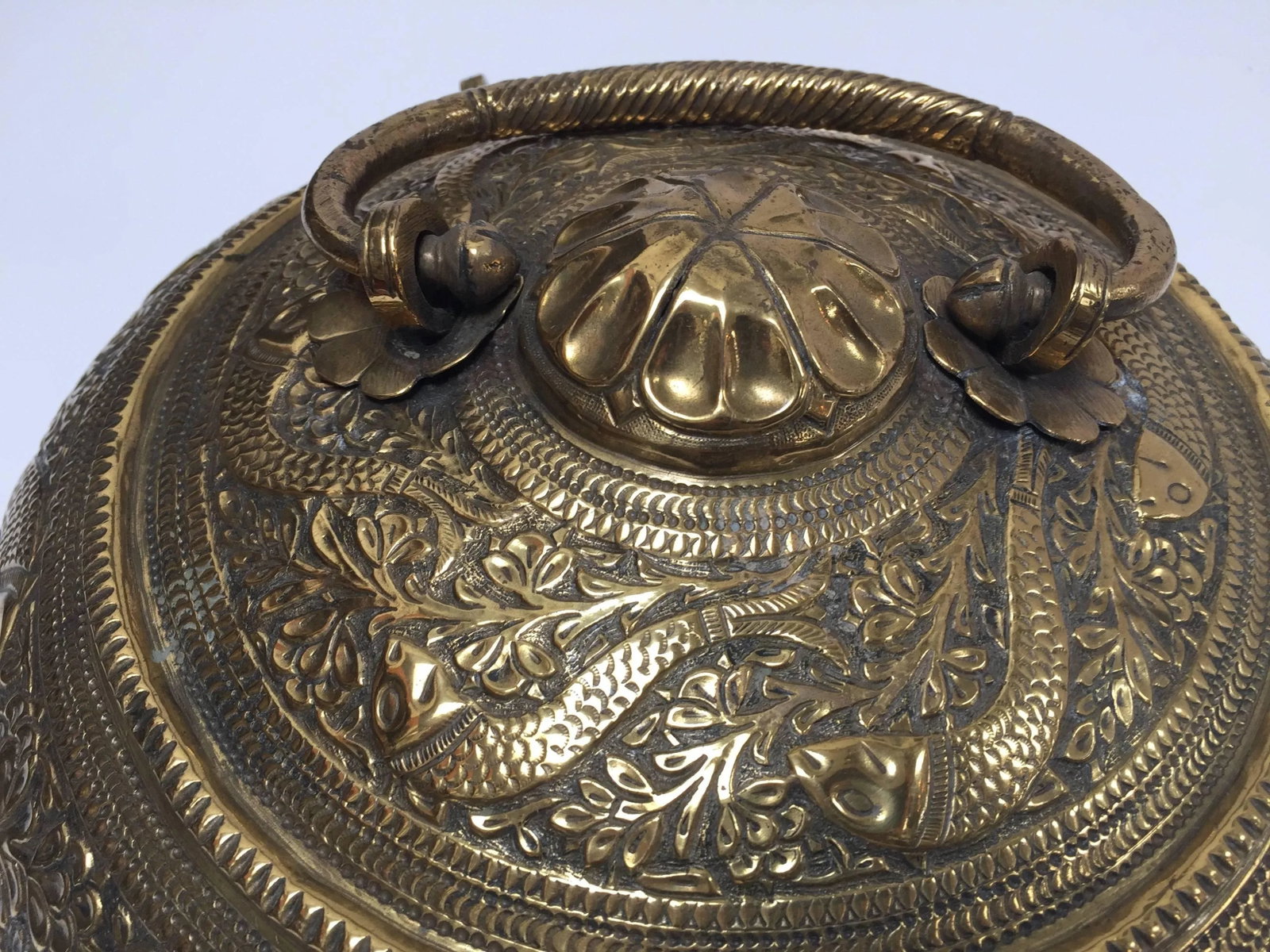 Mid 19th Century Decorative Large Round Anglo-Indian Brass Box Tea Caddy - 3