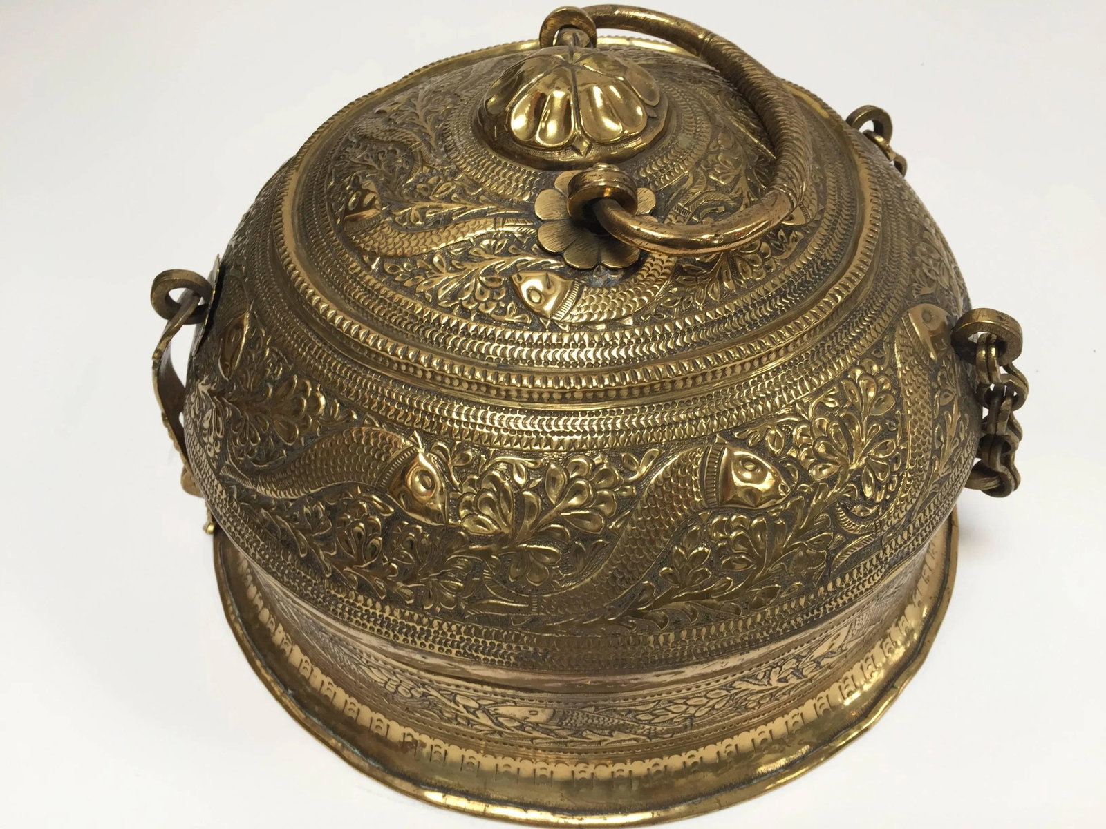 Mid 19th Century Decorative Large Round Anglo-Indian Brass Box Tea Caddy - 5
