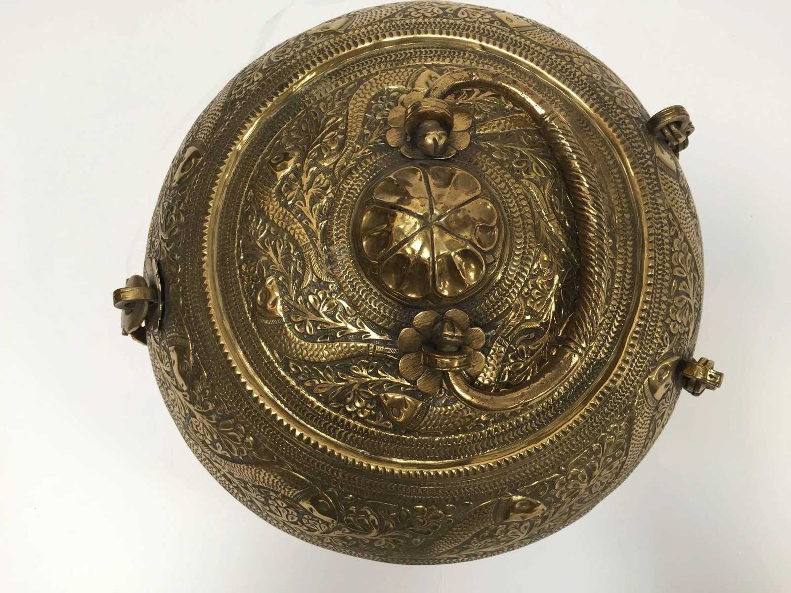 Mid 19th Century Decorative Large Round Anglo-Indian Brass Box Tea Caddy - 6