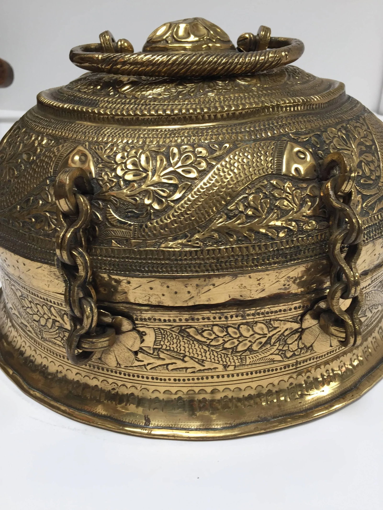 Mid 19th Century Decorative Large Round Anglo-Indian Brass Box Tea Caddy - 7