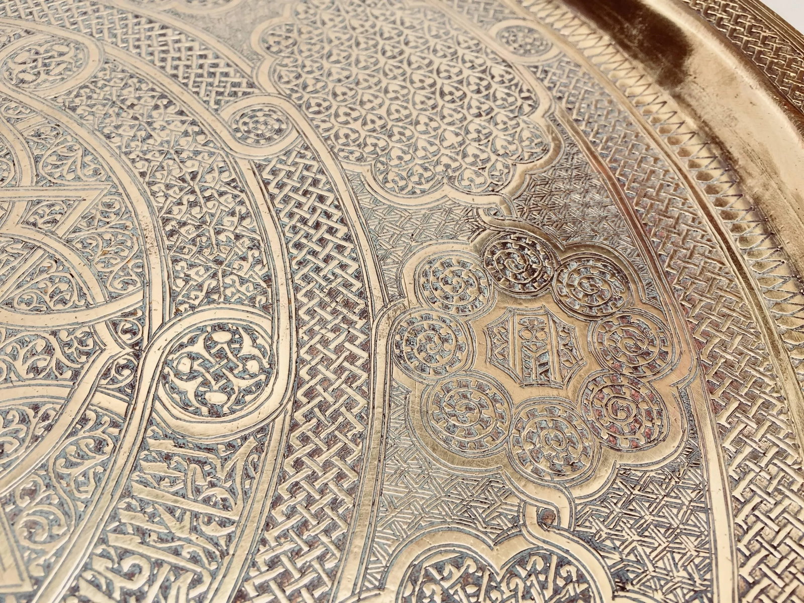 Persian Round Brass Tray With Arabic Writing - 7