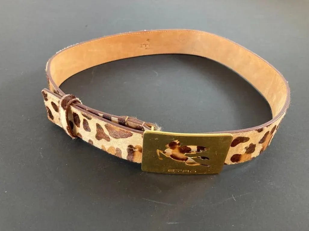 Etro Leopard-Print Leather Belt With the Iconic Pegaso Brass Buckle - 2
