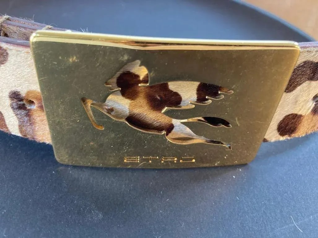 Etro Leopard-Print Leather Belt With the Iconic Pegaso Brass Buckle - 3