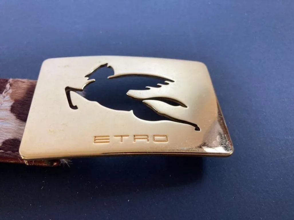 Etro Leopard-Print Leather Belt With the Iconic Pegaso Brass Buckle - 4